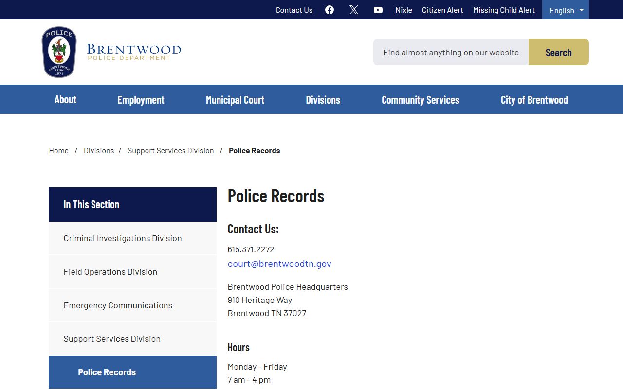 Brentwood inmate population police records page