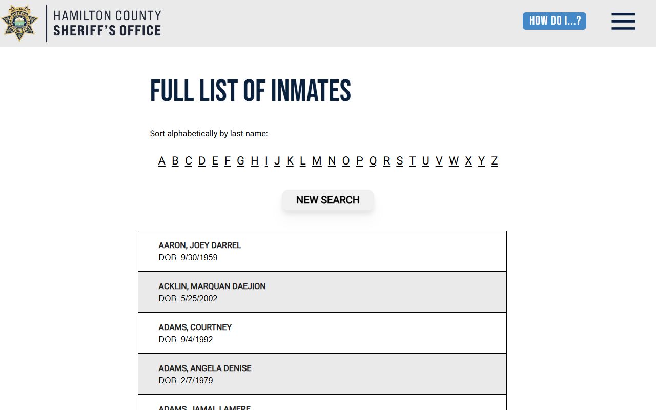 Chattanooga inmate population full inmate list from Hamilton County Sheriff's Office