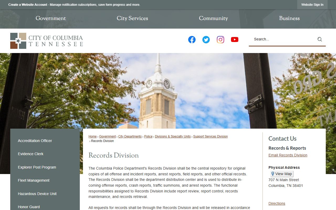 Columbia inmate population police records division