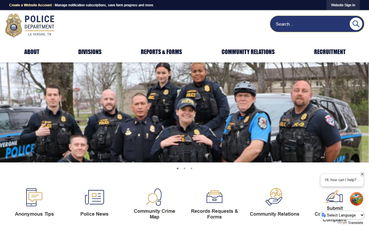La Vergne inmate population police department page