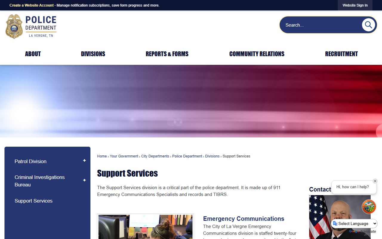 La Vergne inmate population support services page