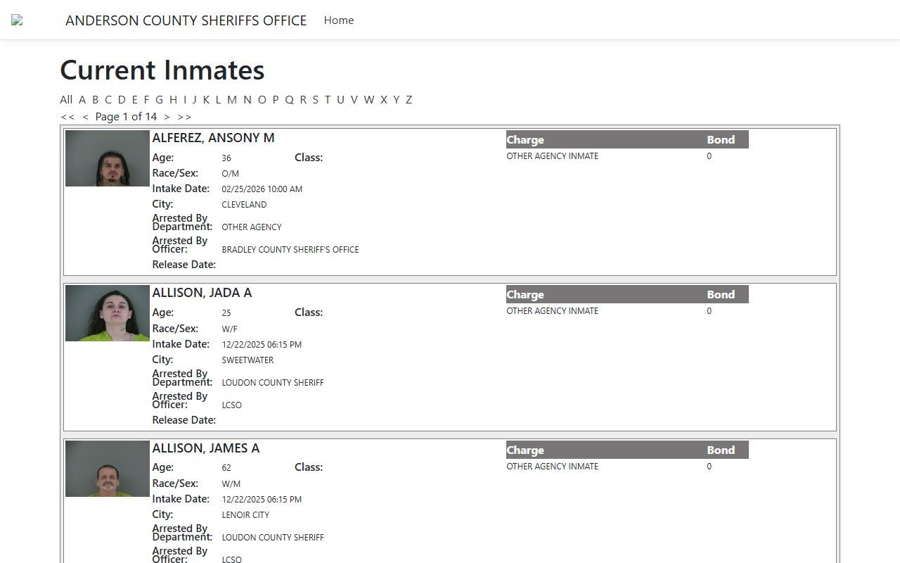 Oak Ridge inmate population Anderson County iSOM portal