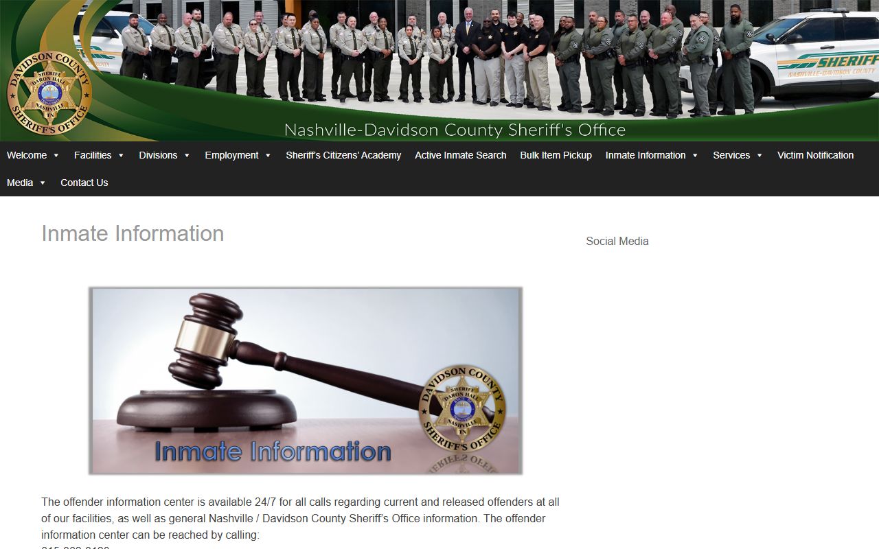Davidson County inmate population records and offender information