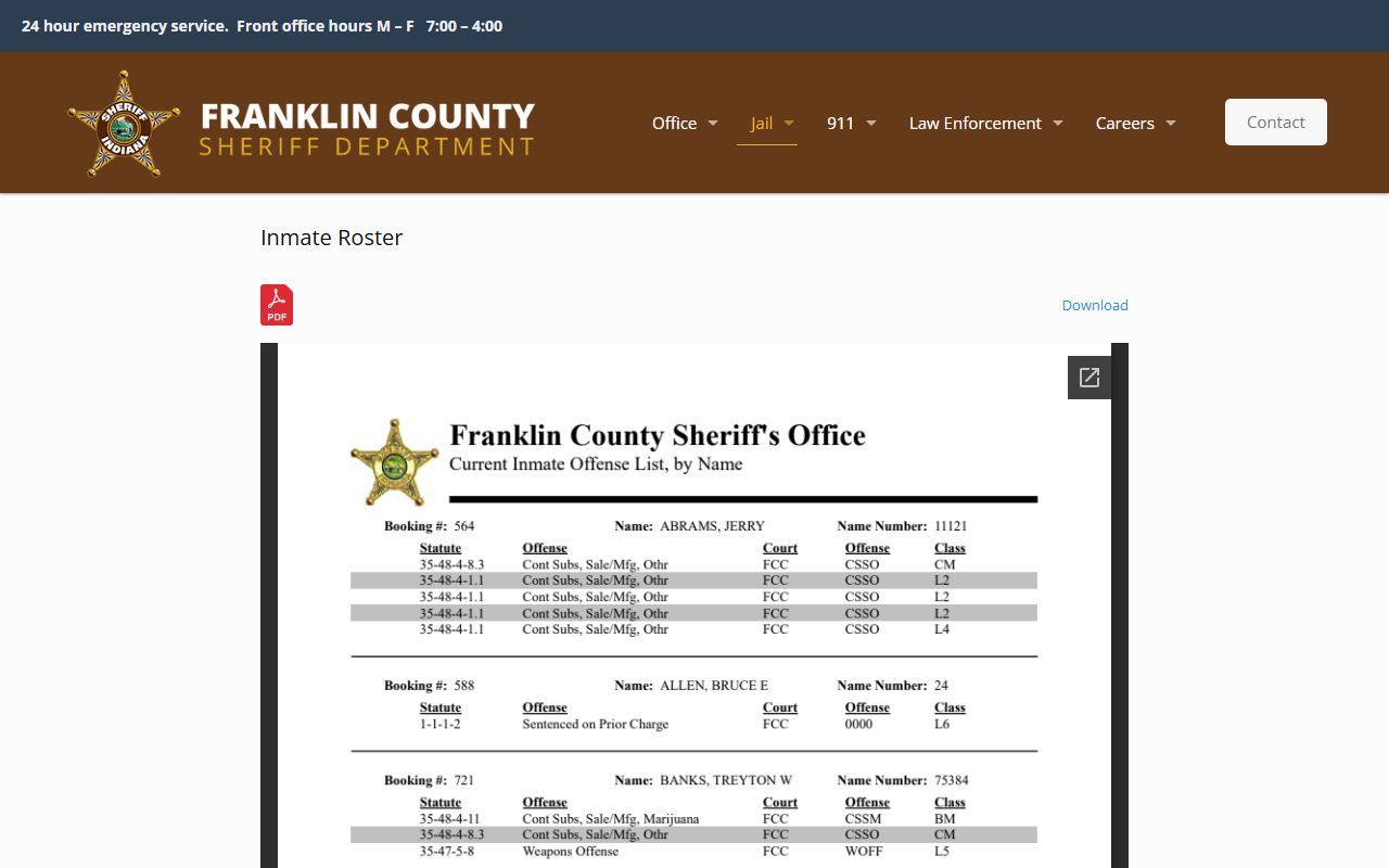 Franklin County inmate population inmate roster
