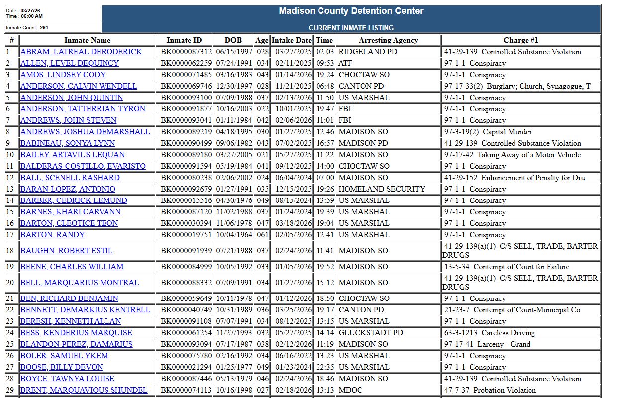 Madison County inmate population detention center roster