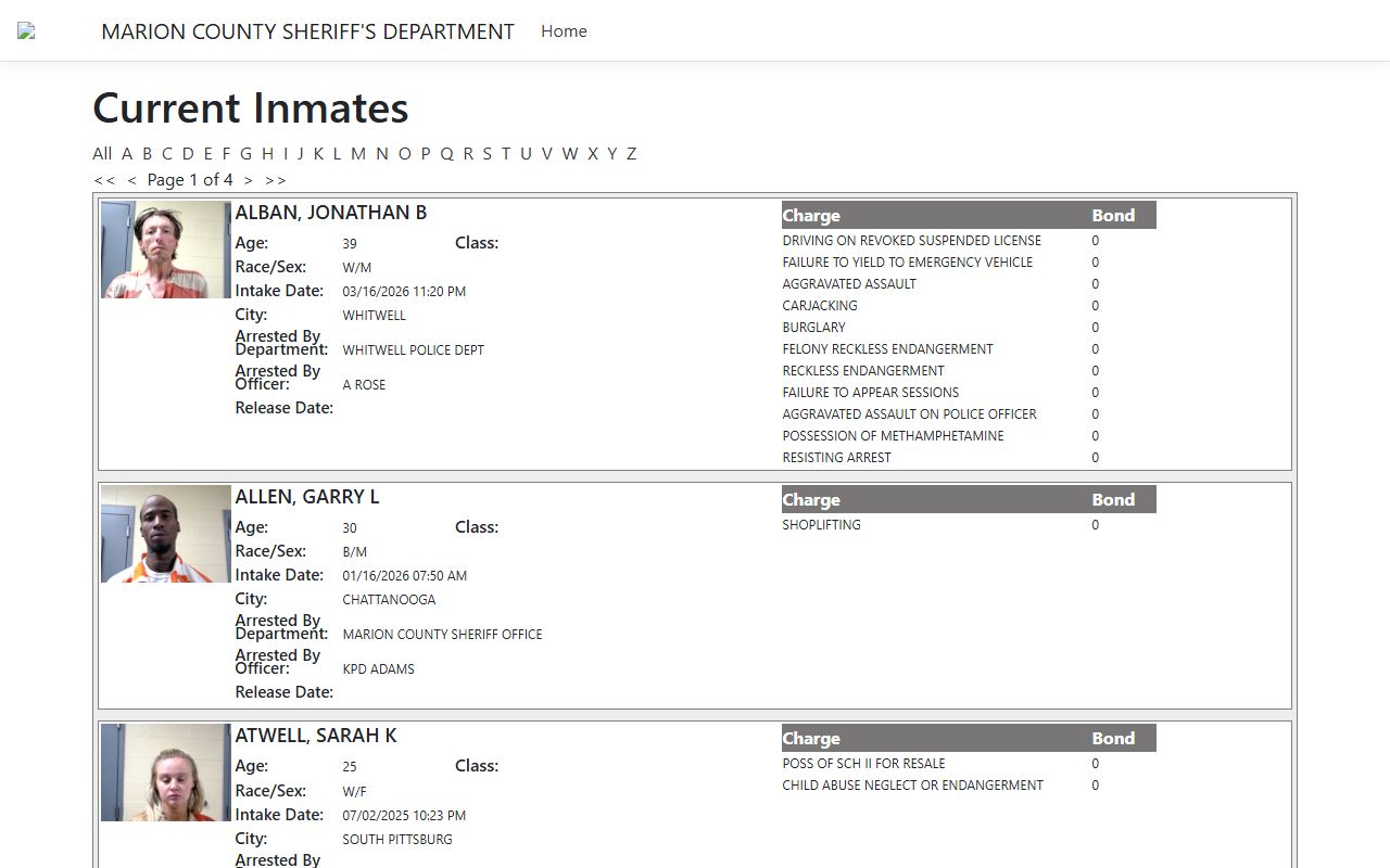 Marion County inmate population ISOMS portal