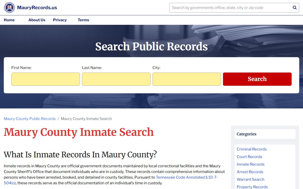 Maury County inmate population inmate search page
