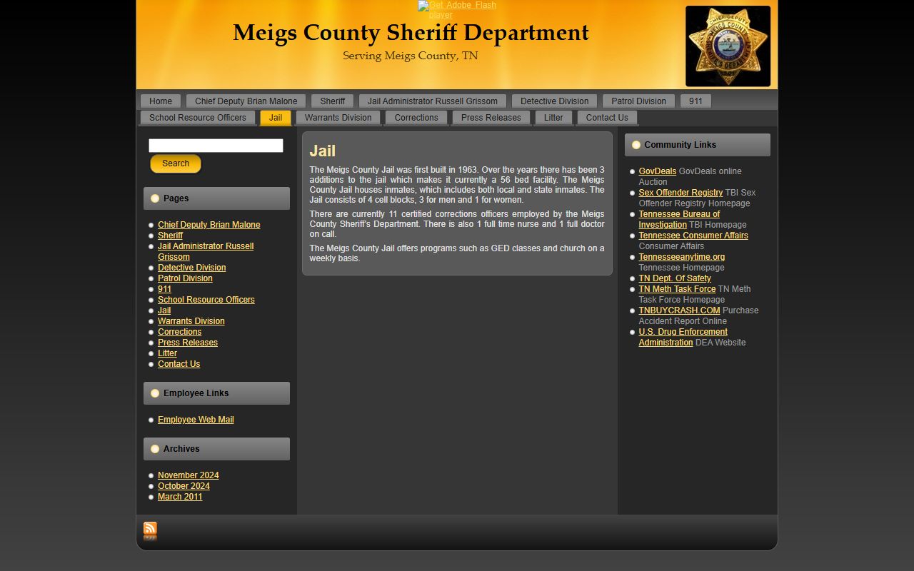 Meigs County inmate population sheriff jail page