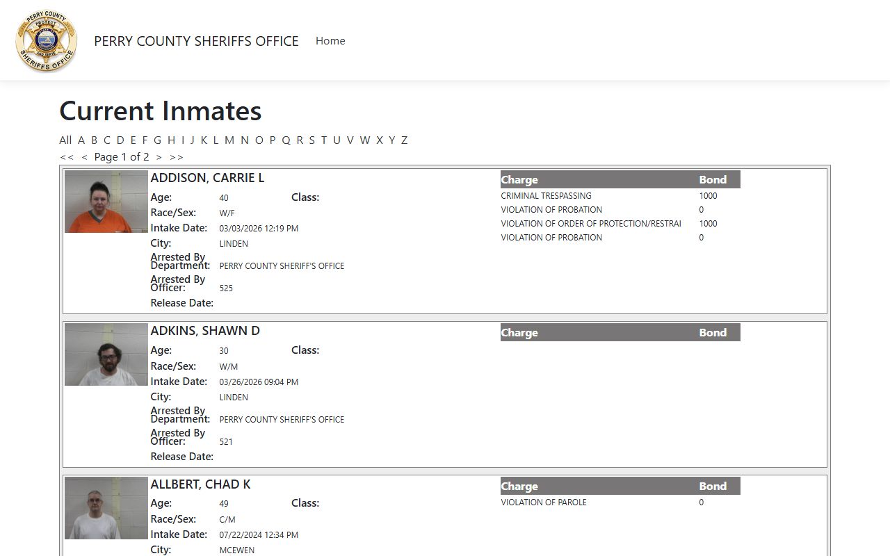 Perry County inmate population ISOMS portal