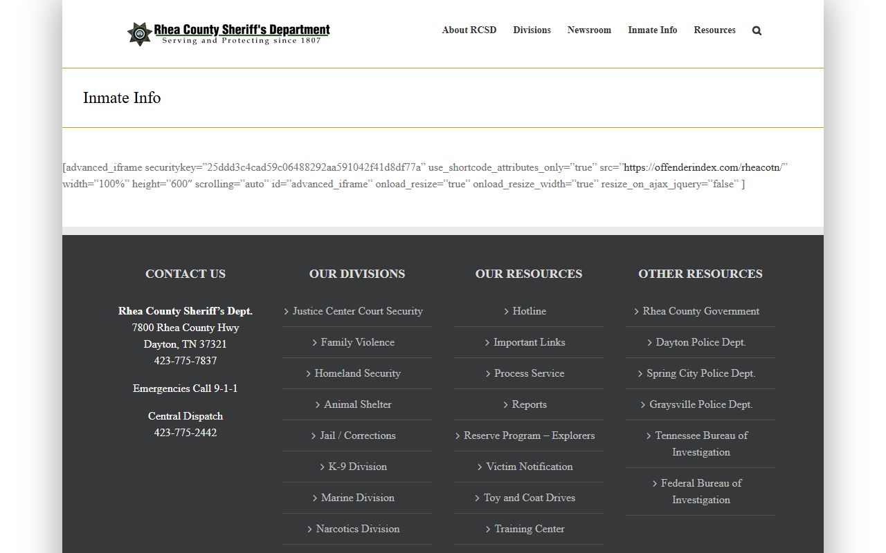 Rhea County inmate population inmate info page