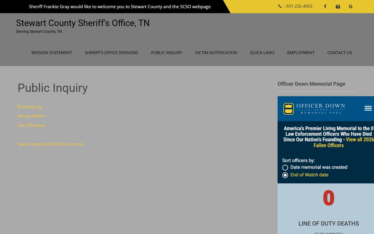 Stewart County inmate population public inquiry portal
