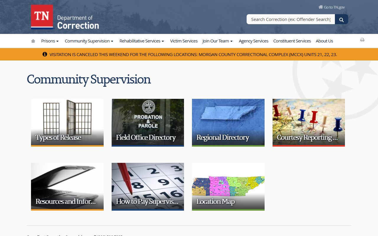 Tennessee community supervision information related to inmate population records